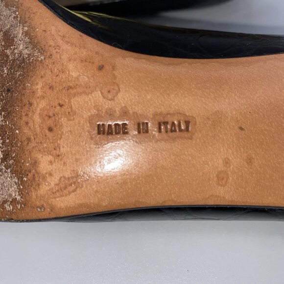 Salvatore Ferragamo Black Leather Croc Print Low Block Heel Slip-On 7.5AA Shoes - Picture 14 of 16